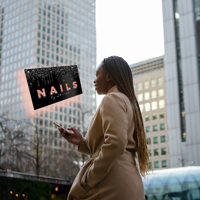 Carte De Visite Clou Artist Black Drivers Professional Parties sci (Nail Artist Black Drips Professional Glitter Rose Business Card)