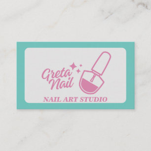Carte De Visite Clou Artist Nail Polisse bouteille rose et turquoi