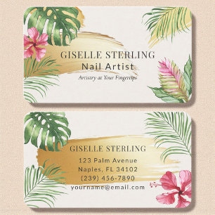 Carte De Visite Clou Artiste Tropical Or Brossé Aquarelle