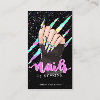 Carte De Visite Clou Holographique Claw Slash Nail Shop Logo Bu