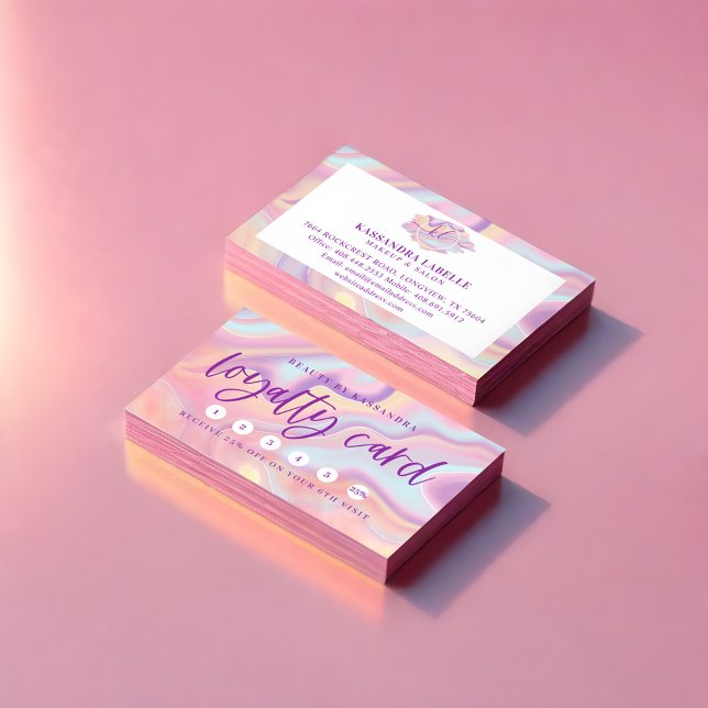 Carte De Visite Clou holographique rose Iridescente Loyauté polona (Pink Iridescent Holographic Nail Polish Loyalty Business Card)