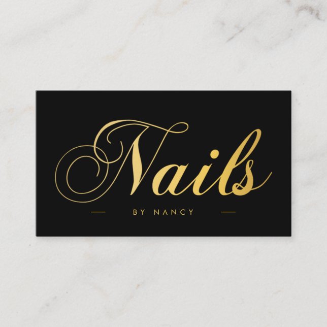 Carte De Visite Clou noir & or Artiste ongles clous Script Calligr (Devant)