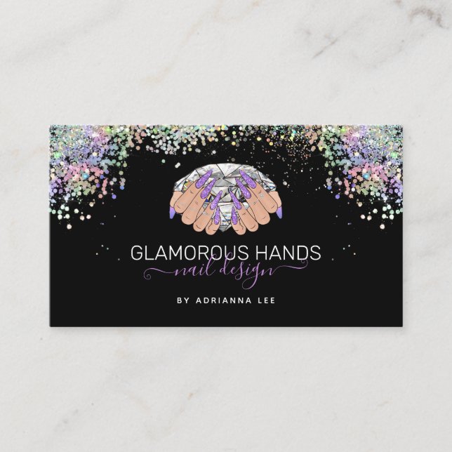 Carte De Visite Clou Salon Diamond Mains Purple Parties scintillan (Devant)