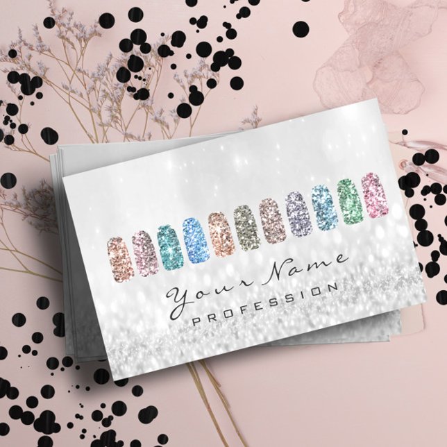 Carte De Visite Clous Art Parties scintillant Glam métallique rose (Nails Art Glitter Metallic Glam Pink Silver Gray Business Card)