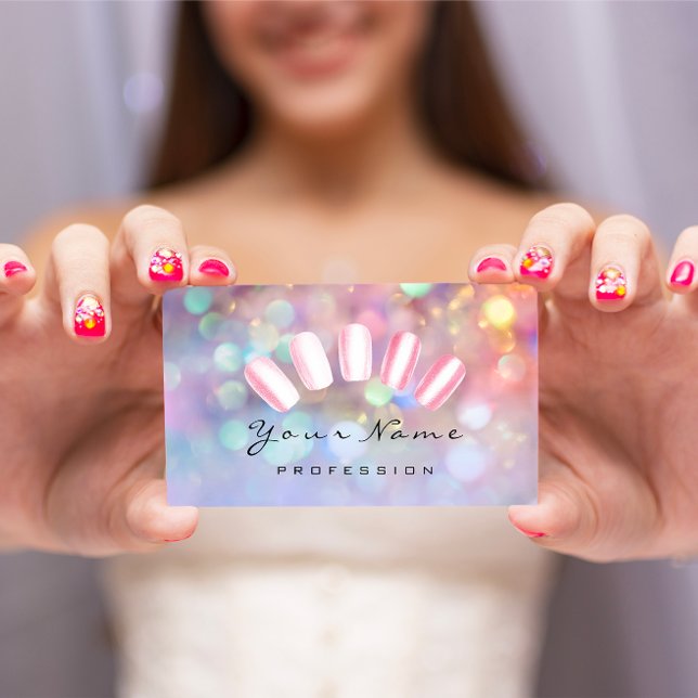 Carte De Visite Clous Artiste rose Wow Manucure Pedicure Holograph (Nails Artist Pink Wow Manicure Pedicure Holograph Business Card)