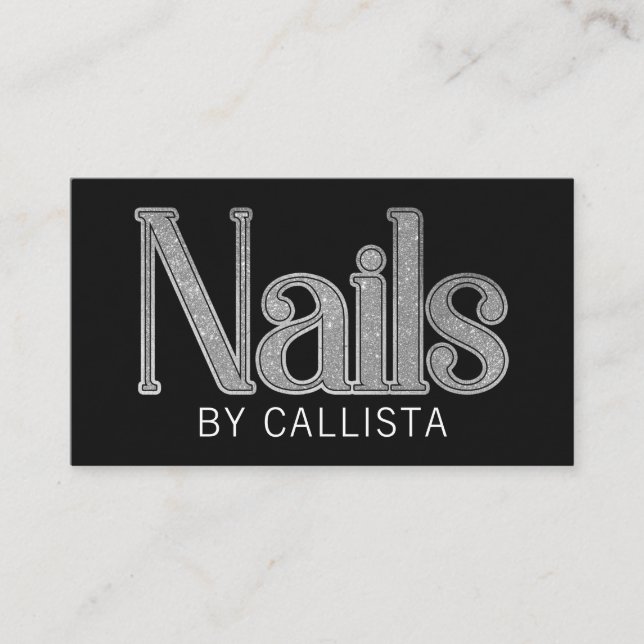 Carte De Visite Clous de Parties scintillant en argent noir glam m (Devant)