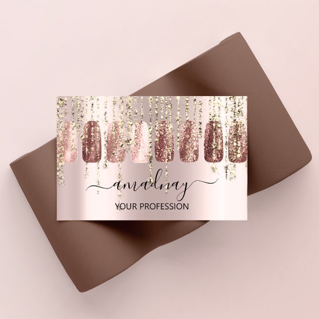 Carte De Visite Clous Maquillage Artiste Lash Rose Gold Drivers (Nails Makeup Artist Lash Rose Gold Drips Business Card)