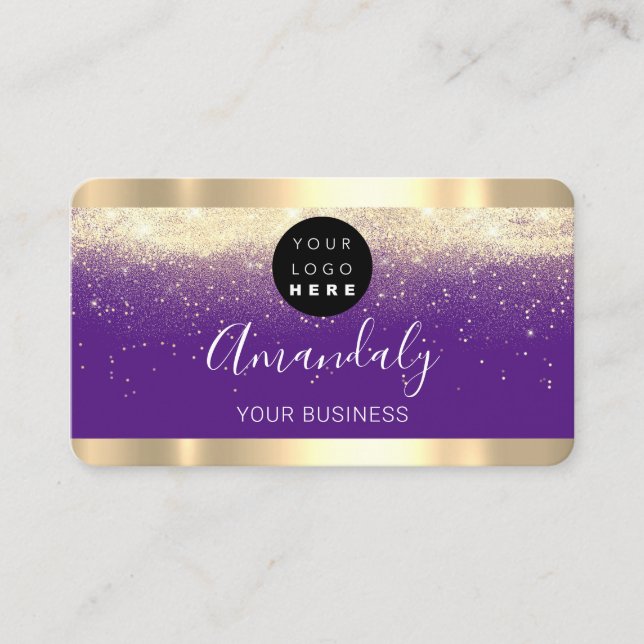 Carte De Visite Clous maquillage Stylist Gold violet violet logo (Devant)