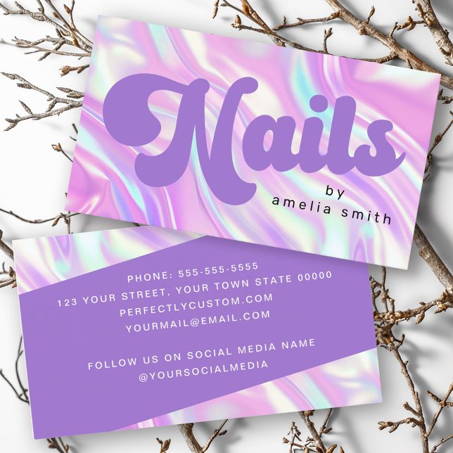 Carte De Visite Clous par nom pastels violets (Nails by name purple pastels business card)