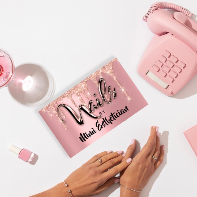 Carte De Visite Clous Studio Artiste Acrylique Drives Parties scin (Nails Studio Artist Acrylic Drips Glitter Pink Business Card)