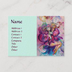Carte De Visite CLOWN MUSICAL Rose Clair Bleu Aquarelle