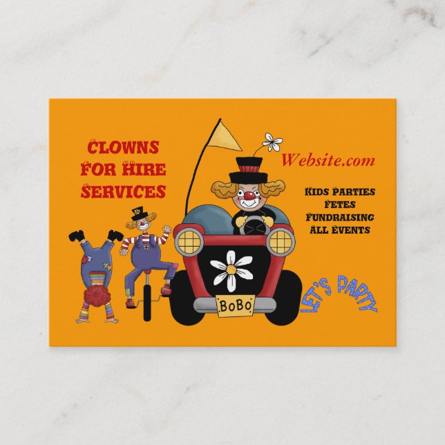 Carte de visite Clown pour la location des enfants (Devant)