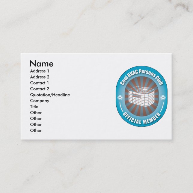 Carte De Visite Club frais de personnes de la CAHT (Devant)