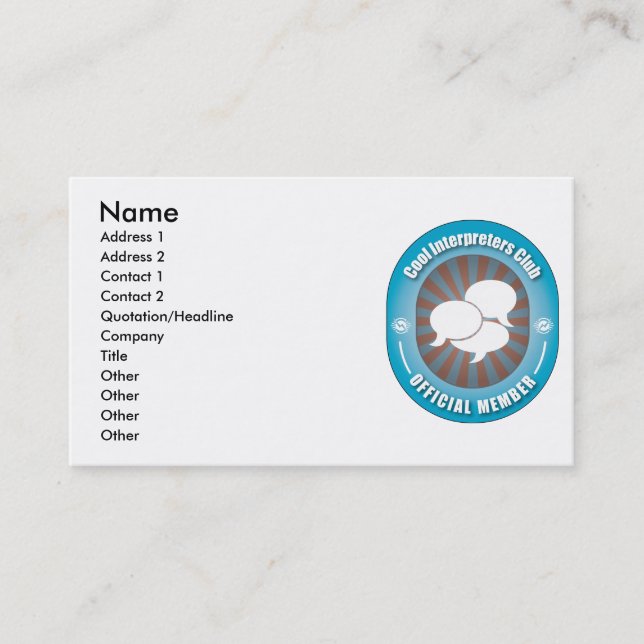 Carte De Visite Club frais d'interprètes (Devant)