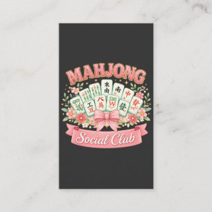 Carte De Visite Club Social de Mahjong Ruban Floral Rose