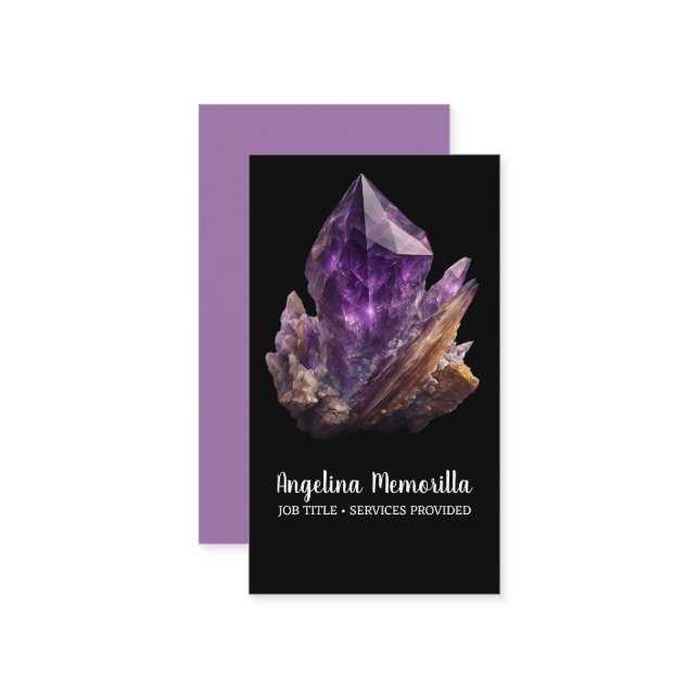 Carte De Visite Cluster de cristal d'Améthyste (Devant/Arrière en situation)
