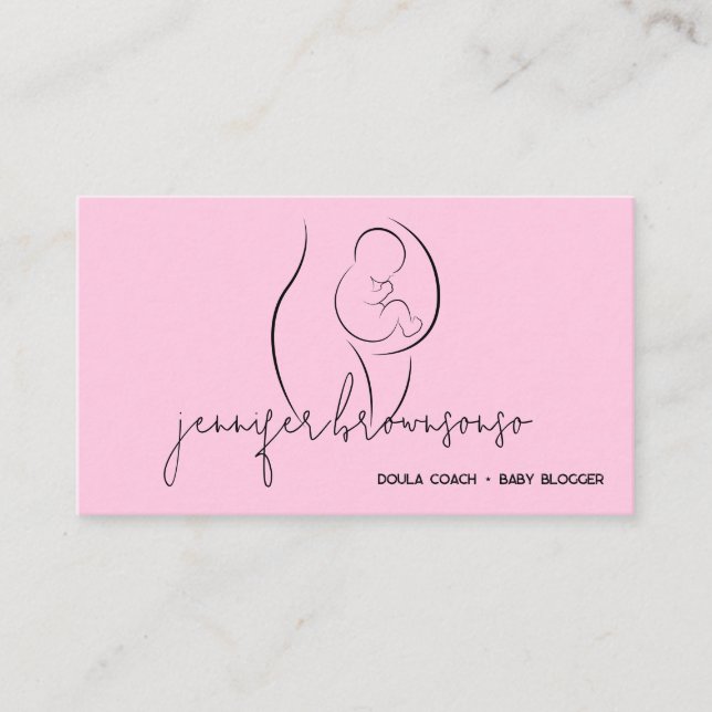 Carte De Visite Coach de naissance de doula unique minimal rose en (Devant)