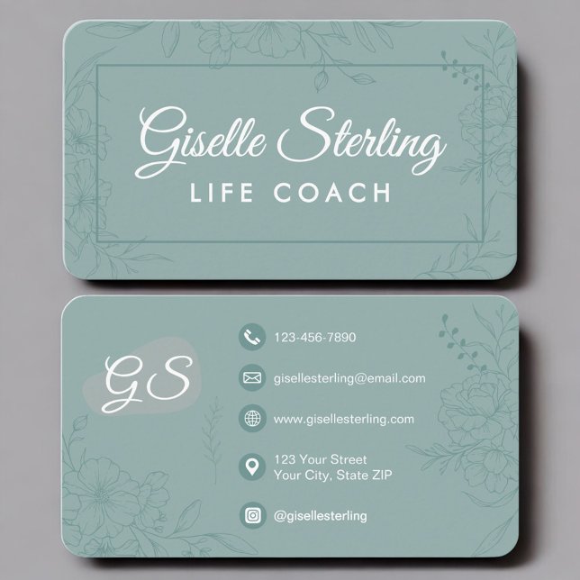 Carte De Visite Coach de vie Vert Floral sarcelle (Créateur téléchargé)