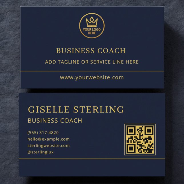 Carte de visite Coach Entreprise Logo QR Code Bleu (Créateur téléchargé)