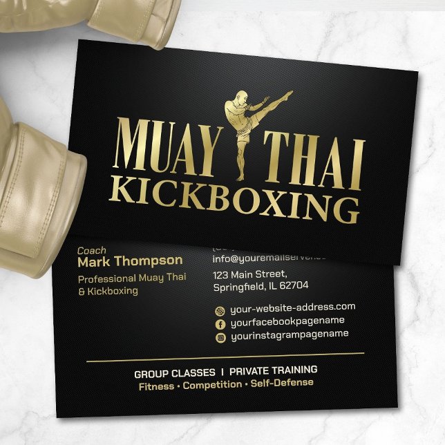 Carte De Visite Coach Muay Thai et Kickboxing - Noir et Or (Créateur téléchargé)