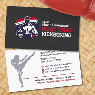 Carte De Visite Coach Muay Thai et Kickboxing - Rouge Bleu