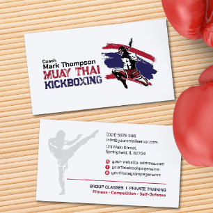 Carte De Visite Coach Muay Thai et Kickboxing - Rouge Bleu