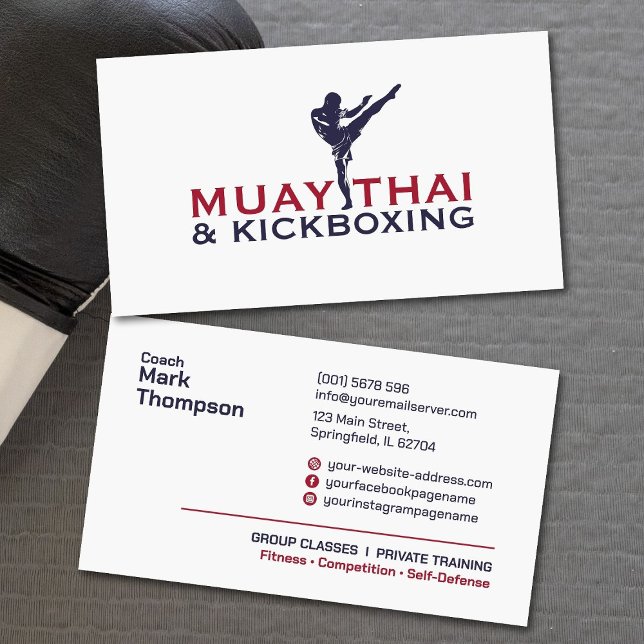 Carte De Visite Coach Muay Thai et Kickboxing - Rouge Bleu (Créateur téléchargé)