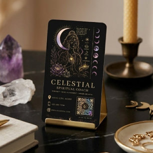 Carte De Visite Coach Spirituel Céleste Luxe Or Noir QR