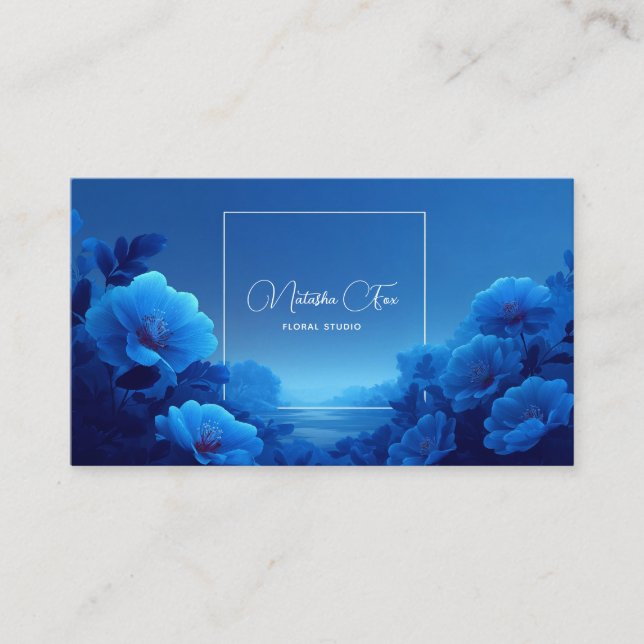 Carte De Visite Cobalt Blue Floral Modern Geometric Ocean (Devant)