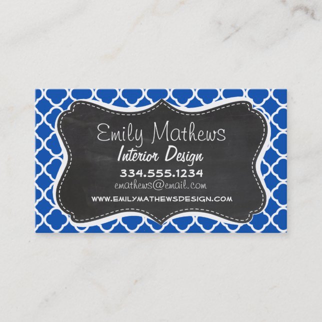 Carte De Visite Cobalt Blue Quatrefoil ; Retro Chalkboard (Devant)