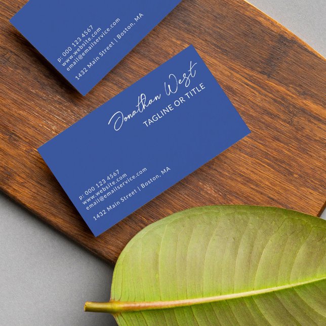 Carte De Visite Cobalt Nom Bleu Dans Le Script Signature Un Côté (Créateur téléchargé)