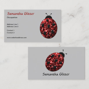 Carte De Visite Coccinelle rouge scintillante scintille gris