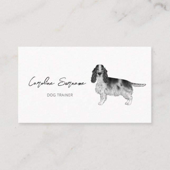 Carte De Visite Cocker Spaniel En Noir Et Blanc & Texte Personnali (Devant)
