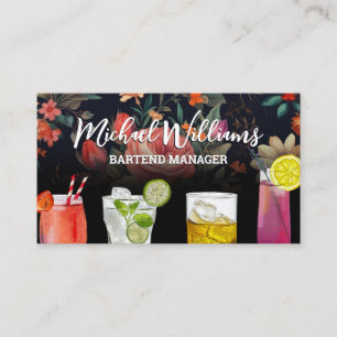 Carte De Visite Cocktail Mix Boissons   Arrière - plan floral