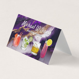 Carte De Visite Cocktail Mix Boissons   Marbre or pourpre