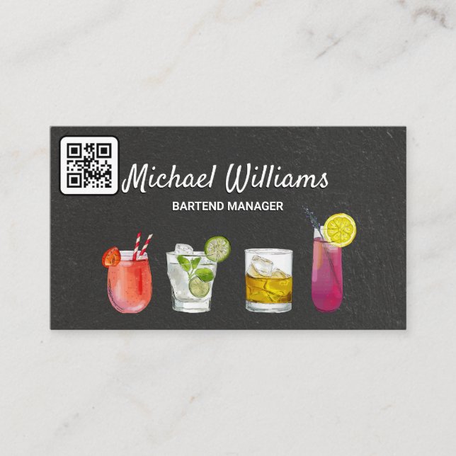 Carte De Visite Cocktail Mix Boissons | Mixologie | Code QR (Devant)