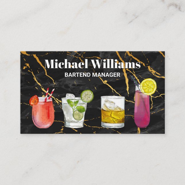 Carte De Visite Cocktail Mix Boissons | Mixologie | Marbre (Devant)