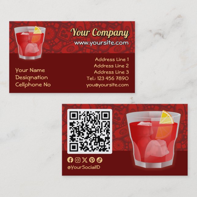 Carte De Visite Cocktail Negroni (Devant / Derrière)