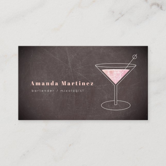 Carte De Visite Cocktail rose Bartender Mixologue Chalkboard (Devant)