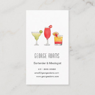 Carte De Visite Cocktails Boissons mélangées aquarelle Barman Entr