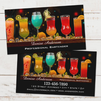Carte De Visite Cocktails colorés Bartender professionnel