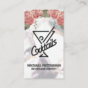 Carte De Visite Cocktails Martini Logo Marbre et Rose