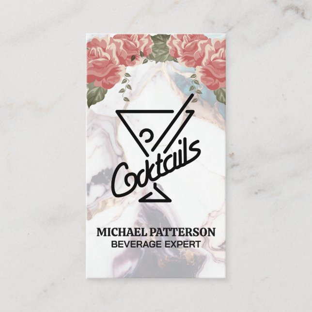 Carte De Visite Cocktails Martini Logo | Marbre et Rose (Devant)
