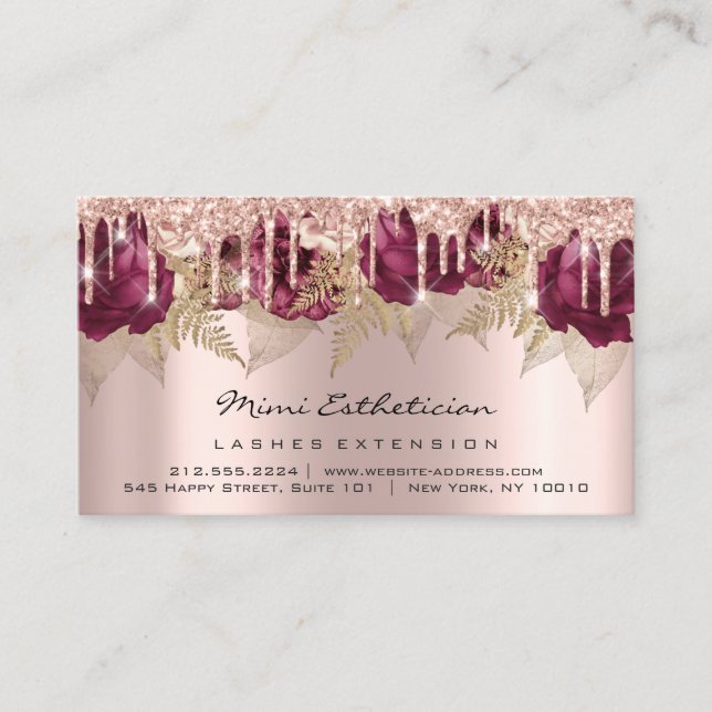 Carte De Visite Code Aftercare Lash Rose Gold Drips Floral (Devant)
