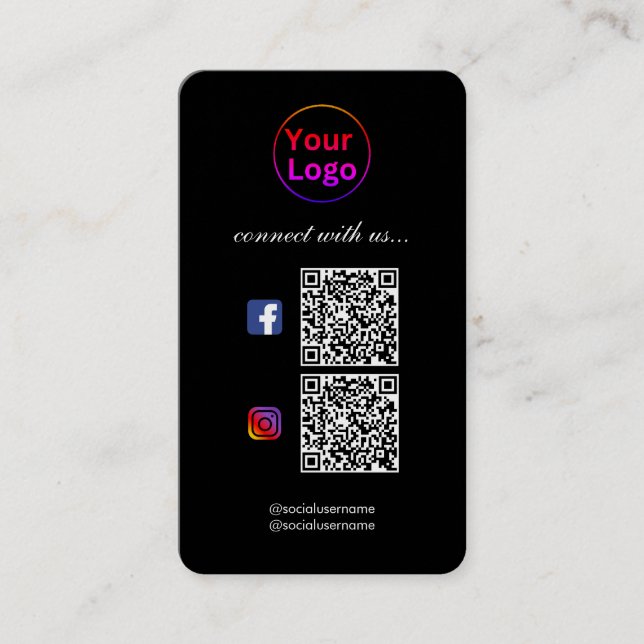 Carte De Visite CODE Black Modern Professional 2 QR (Devant)