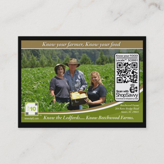 Carte De Visite Code de QR Shelftalker décelable pour la ferme (Devant)