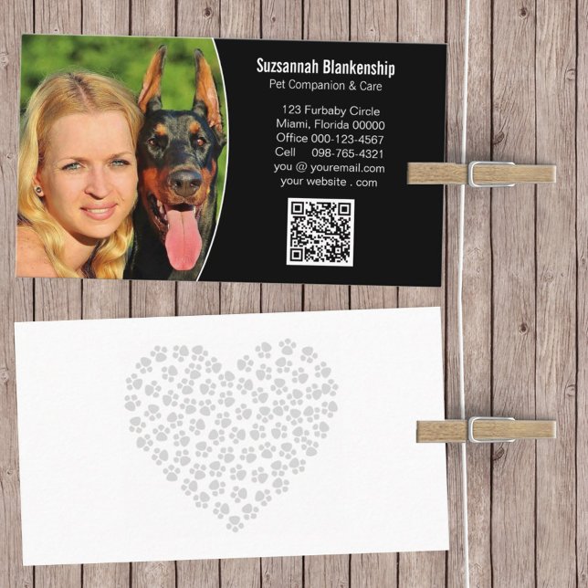 Carte De Visite Code et photographie de Pet Care Black White Custo (Créateur téléchargé)