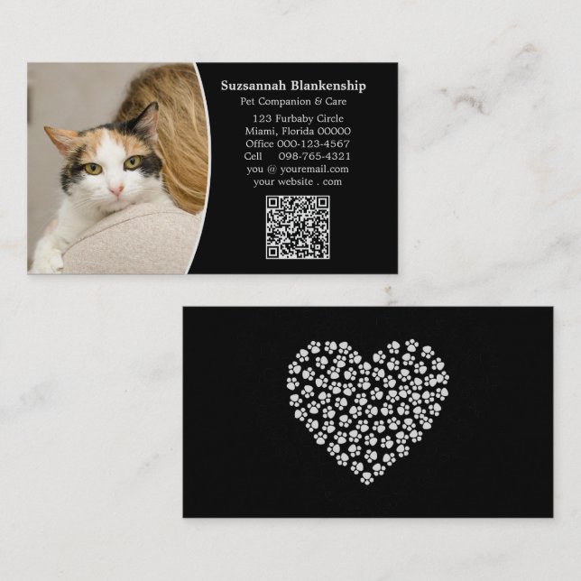 Carte De Visite Code et photographie de Pet Care Black White Custo (Devant / Derrière)