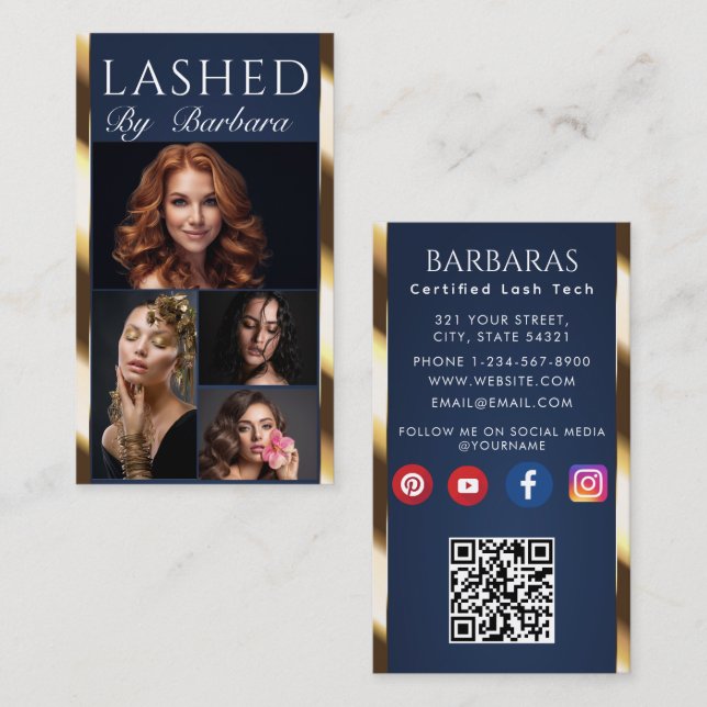 Carte De Visite Code QR 4 photos Beauté / Cheveux / Cils / Ongles (Devant / Derrière)