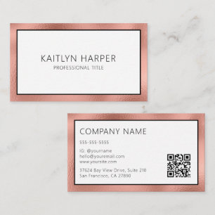 Carte De Visite Code QR à bordure élégante en or rose